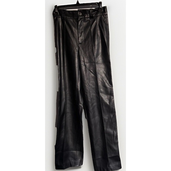 Zara Faux Leather Black Pants XS Wide Leg Front Crease Pleather Bikercore - Picture 1 of 7